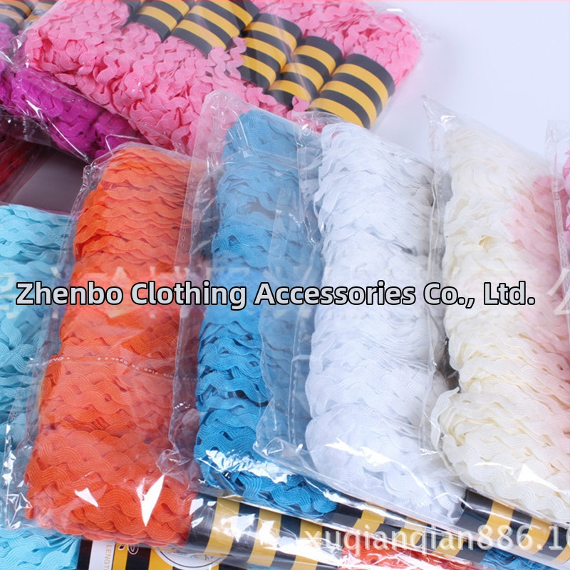 Polyesterová krajka pás pre odevy, S-tvarovaný vzor vodných vĺn, zakrivený okraj, Jumbo značka