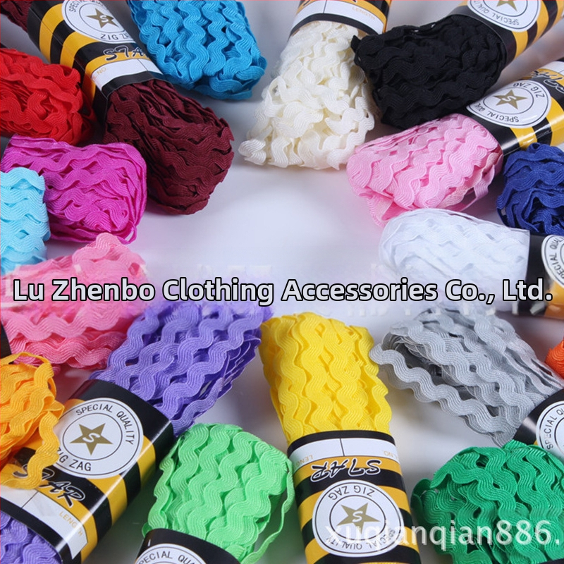 Polyesterová krajka pás pre odevy, S-tvarovaný vzor vodných vĺn, zakrivený okraj, Jumbo značka