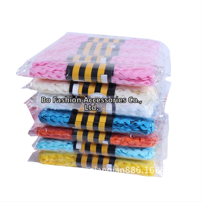 Polyesterová krajka pás pre odevy, S-tvarovaný vzor vodných vĺn, zakrivený okraj, Jumbo značka