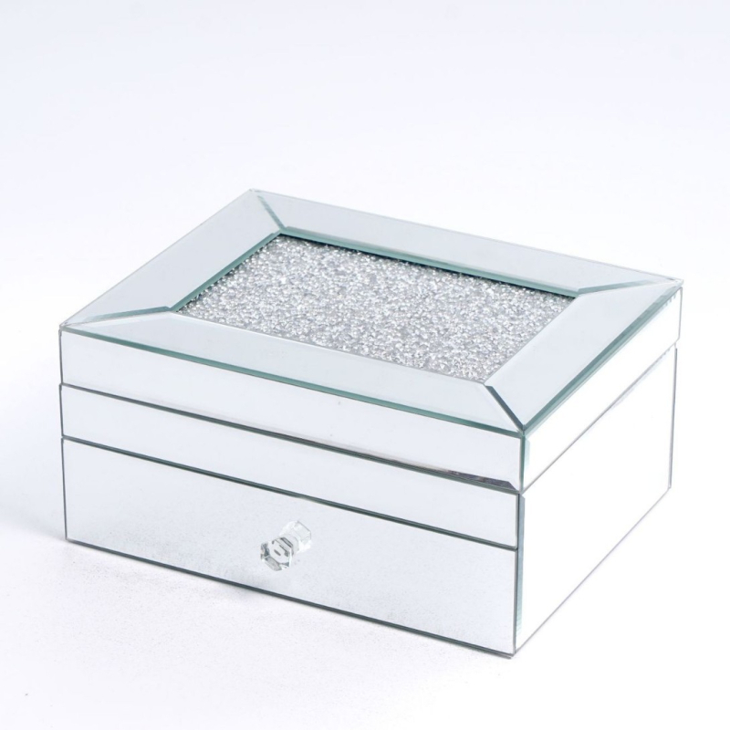 Κρυστάλλινο γυάλινο κουτί κοσμημάτων με γεωμετρικό πάνελ προβολής, αποθήκευση ρολογιών, επίστρωση με ένθεση, προσαρμόσιμο