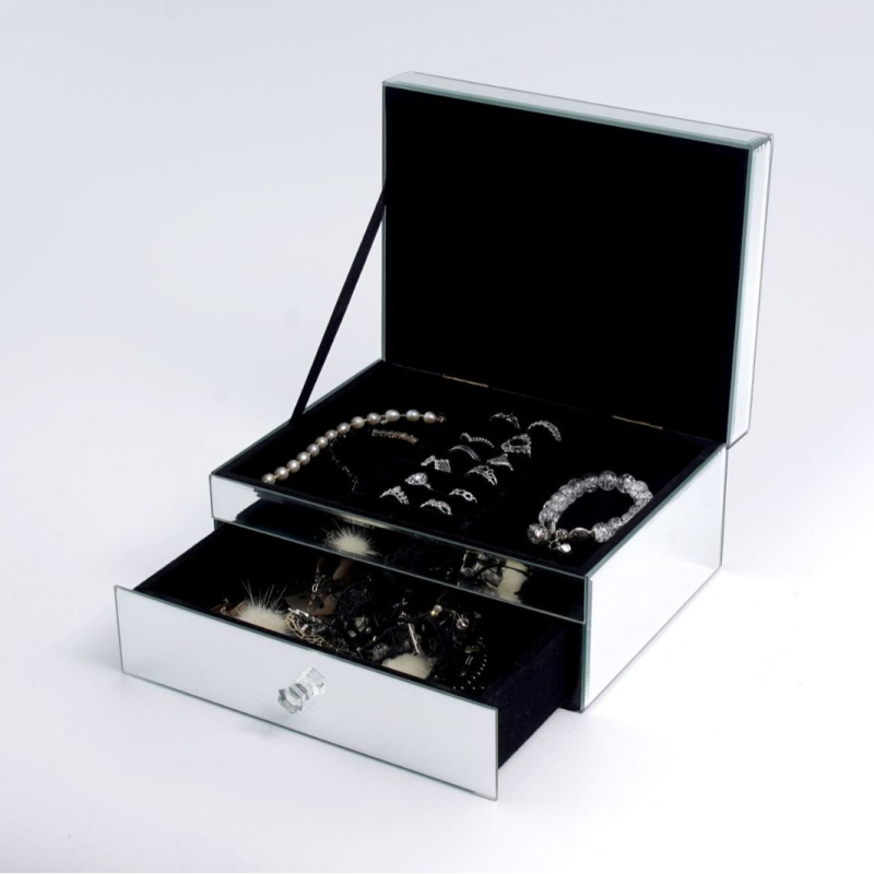 Κρυστάλλινο γυάλινο κουτί κοσμημάτων με γεωμετρικό πάνελ προβολής, αποθήκευση ρολογιών, επίστρωση με ένθεση, προσαρμόσιμο