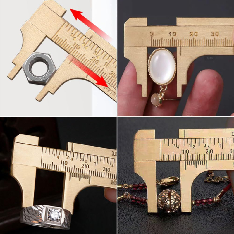 Vernier kalibras iš vario su dviguba skale ir colio skala
