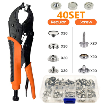 Εργαλείο τοποθέτησης μεταλλικών κουμπιών από ανοξείδωτο ατσάλι — πένσες με βίδα για μεγάλο λευκό κουμπί, σετ τεσσάρων σε ένα, για τζιν, σκηνές, ζακέτες, πλοία