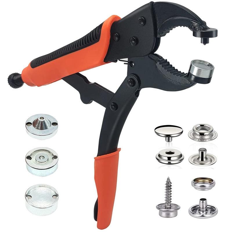 Εργαλείο τοποθέτησης μεταλλικών κουμπιών από ανοξείδωτο ατσάλι — πένσες με βίδα για μεγάλο λευκό κουμπί, σετ τεσσάρων σε ένα, για τζιν, σκηνές, ζακέτες, πλοία