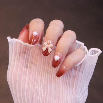 Αυτοκόλλητα νυχιών για τεχνητά νύχια — αμυγδαλό σχήμα, σχέδιο αγάπης και φιόγκο, αφαιρούμενα, 24 τεμάχια