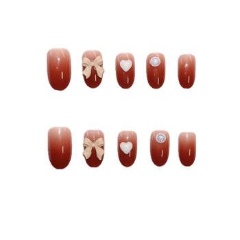 Αυτοκόλλητα νυχιών για τεχνητά νύχια — αμυγδαλό σχήμα, σχέδιο αγάπης και φιόγκο, αφαιρούμενα, 24 τεμάχια