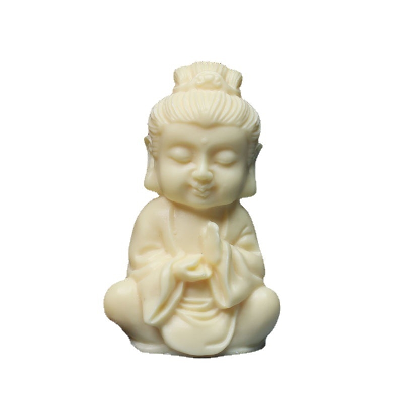Guanyin rezbarena figurica, drvo slonovača voćno, okrugla skulptura, polirana površina, polu ručna izrada, dekor u novokineskom stilu