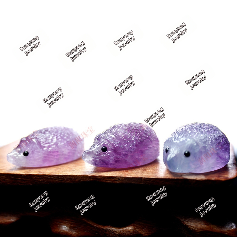 Runyangshi естествен флуорит камък – таралеж, ръчно издялана кристална украса, животинска скулптура