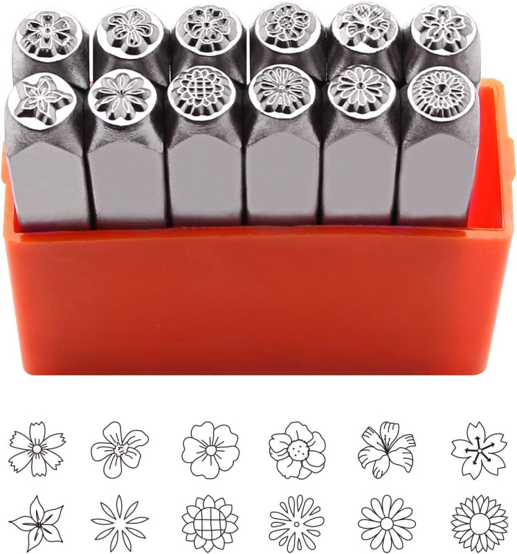 12-части комплект цветни щампери за щамповане върху кожа и метал | корпус и дръжка от високовъглеродна стомана, кръгли глави, възможност за персонализация