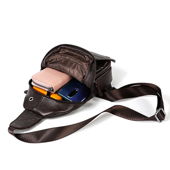 Мъжка чанта за гърдите – Естествена кожа (първи слой телешка кожа), Урбан стил, Модел 6023, Дишаща