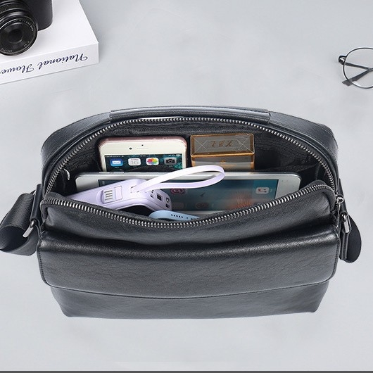 Férfi válltáska természetes bőrből, városi minimalista stílus, első réteg marhabőr, belső poliészter-pamut bélés