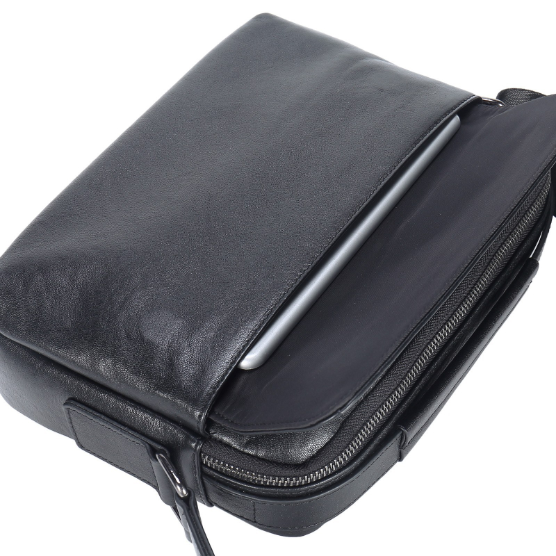 Férfi válltáska természetes bőrből, városi minimalista stílus, első réteg marhabőr, belső poliészter-pamut bélés