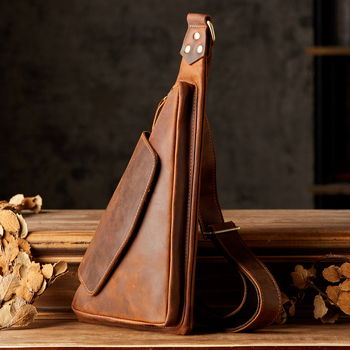 Мъжка гръдна чанта 018 Crazy Horse Leather Chest Bag — естествена кожа; първи слой телешка кожа; устойчивост на износване