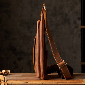 Мъжка гръдна чанта 018 Crazy Horse Leather Chest Bag — естествена кожа; първи слой телешка кожа; устойчивост на износване