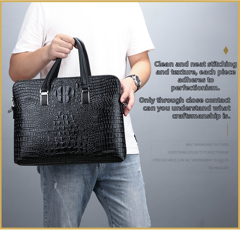 Мъжка бизнес чанта за рамо с двупосочен цип, PVC, модел 8812, ивици дизайн, лаптоп до 18 инча