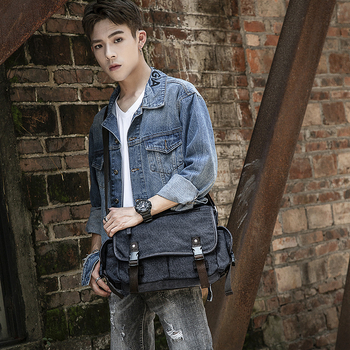 Férfi vászon válltáska, utcai stílus, modell 9849, polieszter bélés