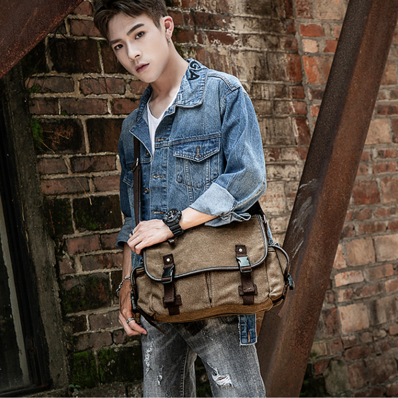 Férfi vászon válltáska, utcai stílus, modell 9849, polieszter bélés