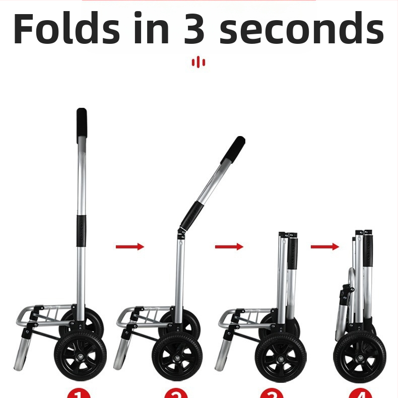 Сгъваема алуминиева количка за пазаруване за домашна употреба, портативна