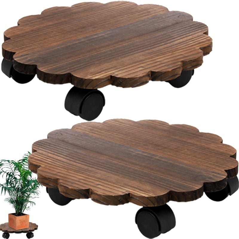 Fából készült kör alakú mobil tálca alap kerékkel – padlóra használható, tálca/támasz, modern egyszerű stílus