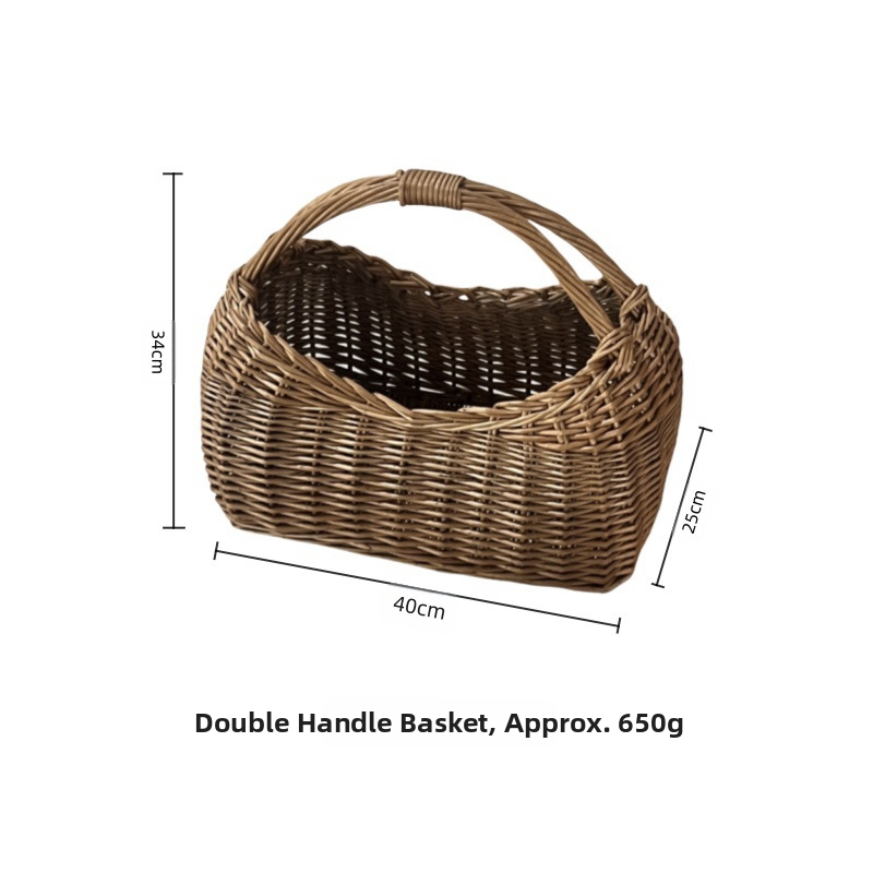 Ръчно плетена чанта-кошница за цветя, френски винтидж стил, материал: ратан, подходяща като реквизит за снимки на цветя и плодове