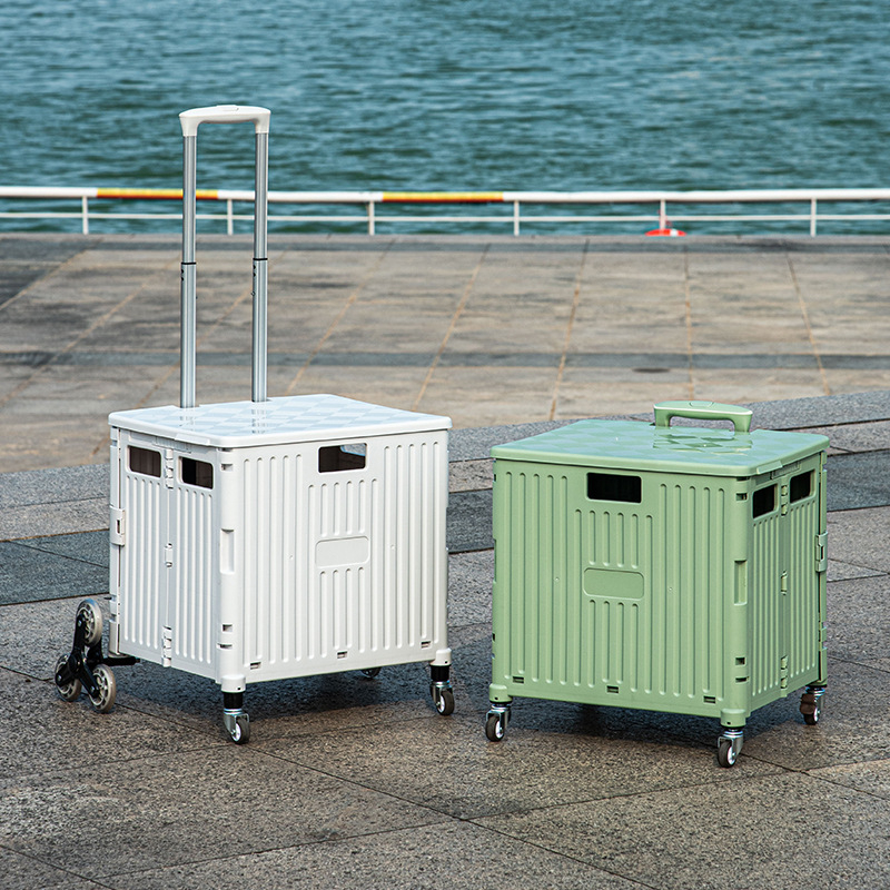 Πτυσσόμενο τετράτροχο καρότσι αγορών, ελαφρύ πλαστικό, χειροκίνητο τράβηγμα, μινιμαλιστικός σχεδιασμός, χωρητικότητα 10 kg