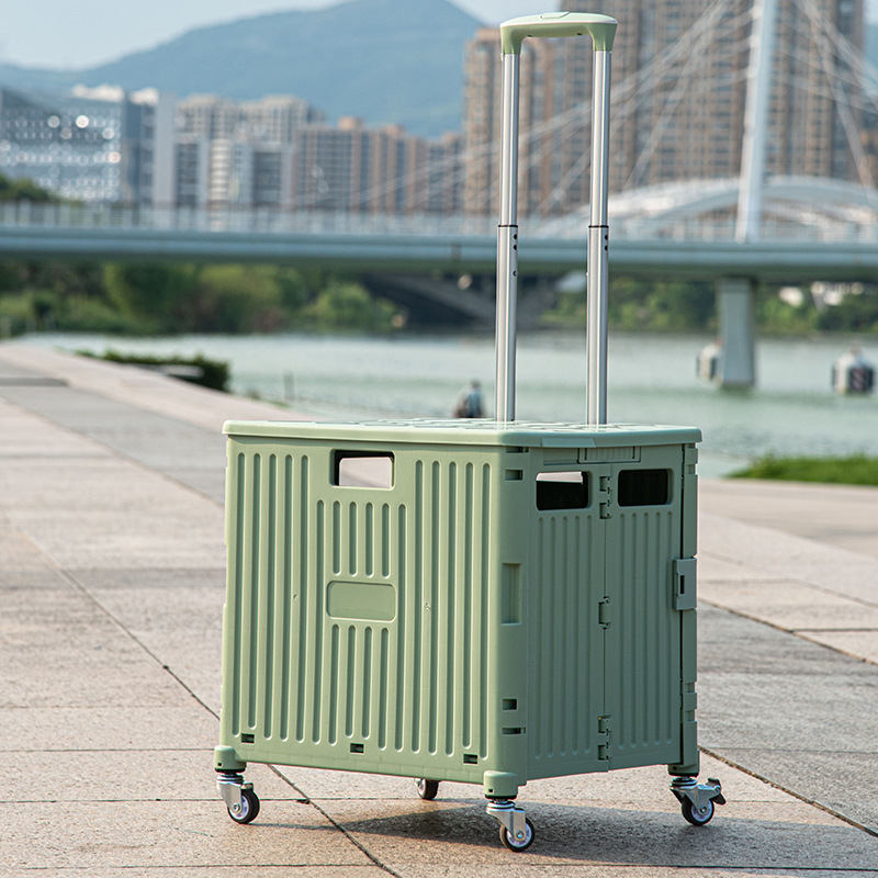 Πτυσσόμενο τετράτροχο καρότσι αγορών, ελαφρύ πλαστικό, χειροκίνητο τράβηγμα, μινιμαλιστικός σχεδιασμός, χωρητικότητα 10 kg