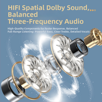 TWS клип-он безжични слушалки с цифров дисплей, гейминг ниска латентност, IPX8 водоустойчивост, Bluetooth 5.3, 4–8 ч. работа на батерията