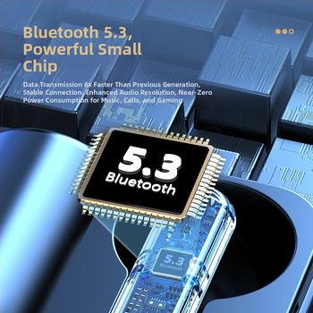 TWS клип-он безжични слушалки с цифров дисплей, гейминг ниска латентност, IPX8 водоустойчивост, Bluetooth 5.3, 4–8 ч. работа на батерията