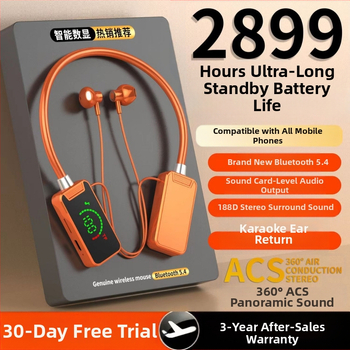 Шийни Bluetooth слушалки, IPX7 водоустойчиви, Bluetooth 5.4, обхват 10 м, време на работа 4–8 ч, стерео за обаждания и музика