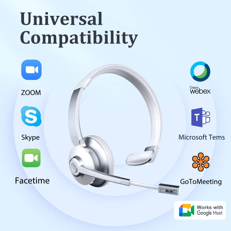 Bluetoothos mono headset fejpánttal, zajcsökkentés, 40 mm hangszóró