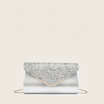 Вечерна чанта с капак, хоризонтално квадратна форма, полиестер, подплата синтетична кожа, вътрешно ID отделение