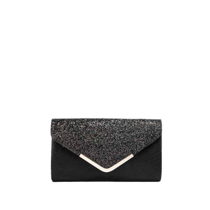 Вечерна чанта с капак, хоризонтално квадратна форма, полиестер, подплата синтетична кожа, вътрешно ID отделение