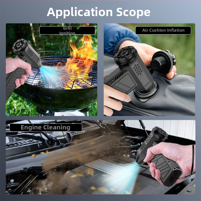 KD10 Ръчна турбо духалка за къмпинг – Безчетков DC мотор, 10W, 7.4V, 6 скорости на въздушен поток, защита от прегряване