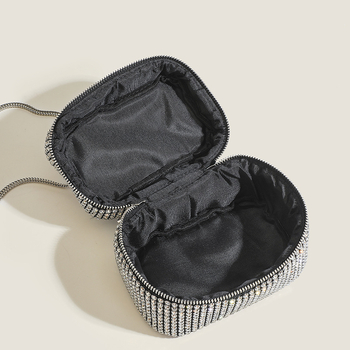 Geantă cu lanț cu strasuri, PU, formă dreptunghi, fermoar, stil urban, curele duble