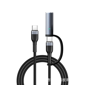 USB-C 2-в-1 кабел за автомобил, данни, 60W макс, 3A бързо зареждане, плетен кабел, дворазклонен конектор