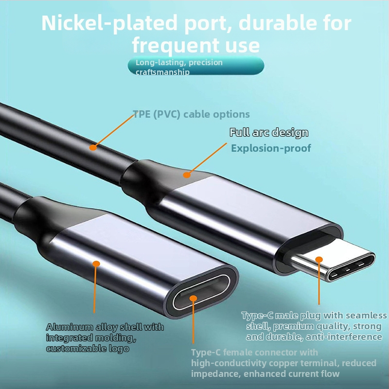 USB-C удължителен кабел (мъжки към женски), USB 3.2 Gen3, 10 Gbps, дължина 0.3/0.5/1 m, меден проводник