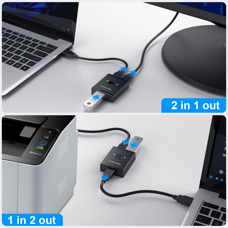 USB 3.0 divvirzienu slēdzis, modeļa T25, datoru perifērijām, printera dalīšana