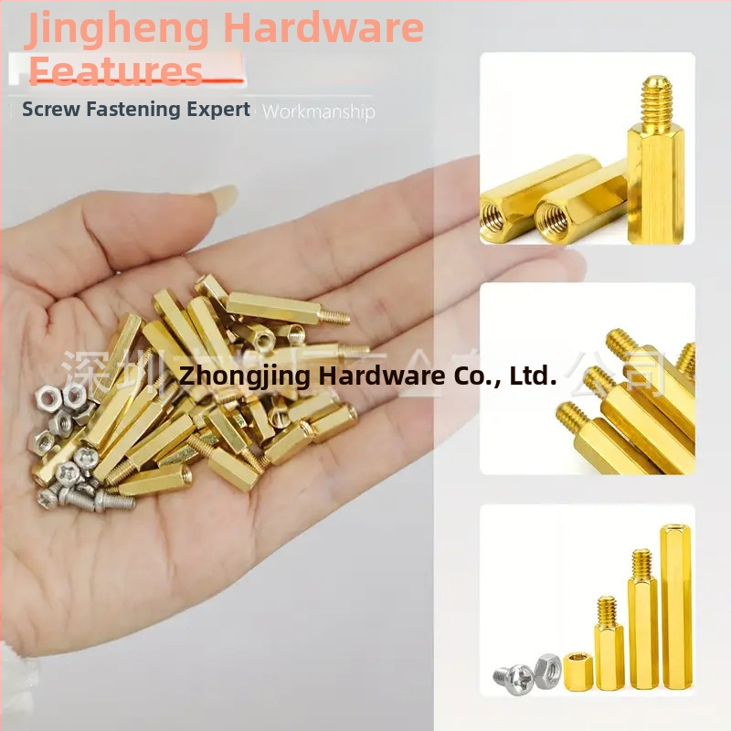Комплект месингови изолационни стълбчета и крепежни елементи, 176 части, включва шестогранни гайки и винтове, повърхност с окисление