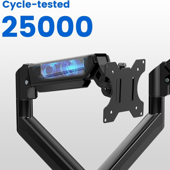 Двоен мониторен държач за настолен монтаж с газова пружина, алуминиева сплав, ротационен тип