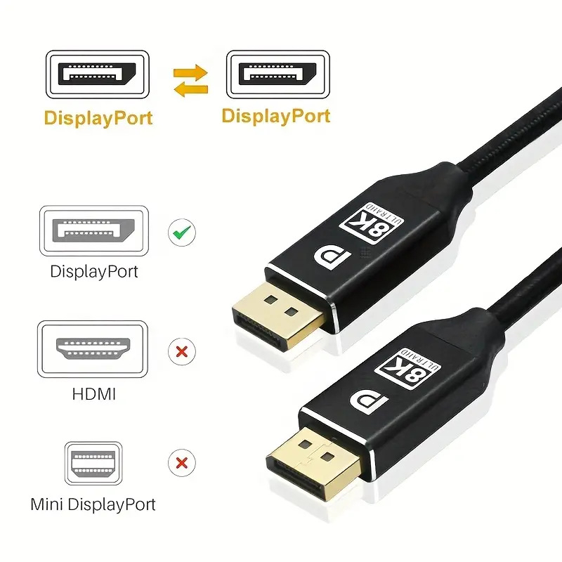 DP į DP duomenų kabelis, 8K/60Hz, DP 1.4, deguonies neturinčio vario laidinys, ROHS