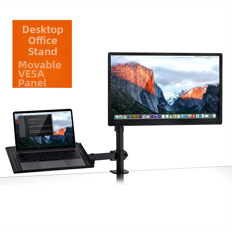 Yan Ercheng MD6432TP003 - Стойка за лаптоп със двойен монитор и въртяща се тава за клавиатура