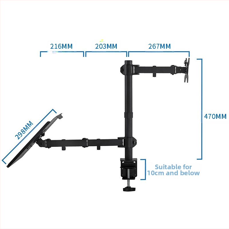 Yan Ercheng MD6432TP003 - Стойка за лаптоп със двойен монитор и въртяща се тава за клавиатура