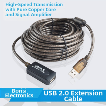 Καλώδιο επέκτασης USB 2.0 με ενισχυτή σήματος, A/F αρσενικό–θηλυκό, πλεγμένο, μήκος 10 μ