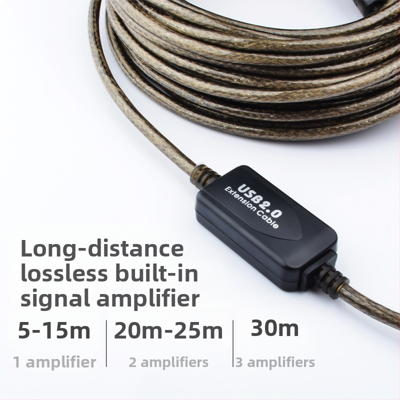 USB 2.0 удължителен кабел с усилвател на сигнала, мъжки към женски A/F конектор, оплетен кабел, дължина 10 м