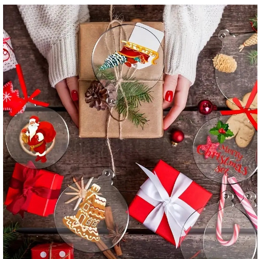 Акрилни коледни украси за DIY, мультяшен стил със панделка, 100 броя