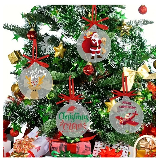 Акрилни коледни украси за DIY, мультяшен стил със панделка, 100 броя