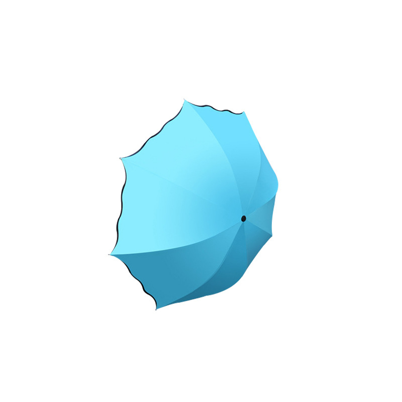 Umbrelă de soare pliabilă, deschidere manuală, tri-fold, 8 brațe din oțel, țesătură 190T cu adeziv negru, mâner din cauciuc, Apollo, imprimare logo disponibil