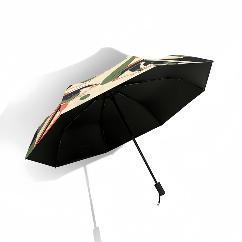 Ombrelă pliabilă cu trei secțiuni, UPF >50, ramă cu 8 spițe, țesătură vinyl 190T, deschidere și închidere manuală