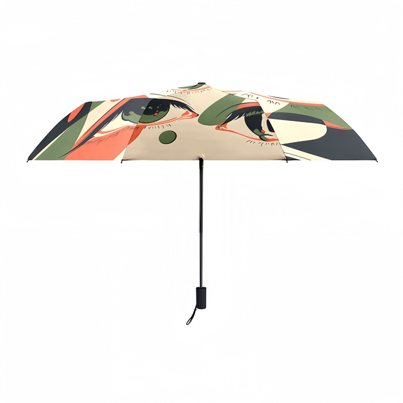 Ombrelă pliabilă cu trei secțiuni, UPF >50, ramă cu 8 spițe, țesătură vinyl 190T, deschidere și închidere manuală