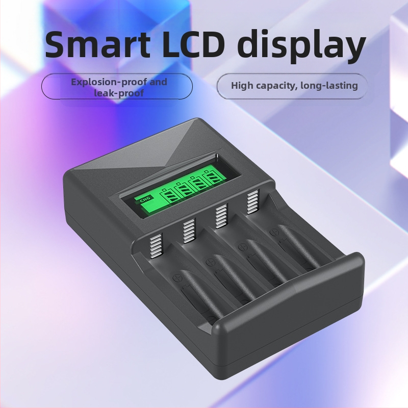 Ni-MH зарядно за батерии, 4 гнезда, LCD дисплей, интелигентно бързо зареждане, за AA/AAA батерии, вход 5V 2A, изход 1.2V 1800mA